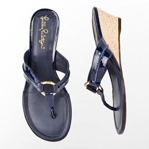 Lilly Pulitzer, Navy Blue, Sandal Wedge, Size 6.5